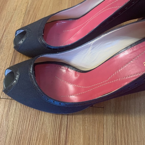 Kate Spade Black Peep Toe Fabric & Leather Heels - Picture 7 of 8